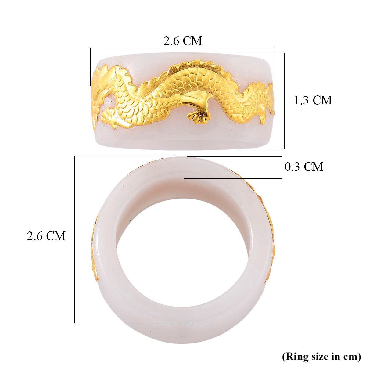 24K Yellow Gold Natural White Jadeite Drgon Band Ring 35.00 Ct. V32558234 6