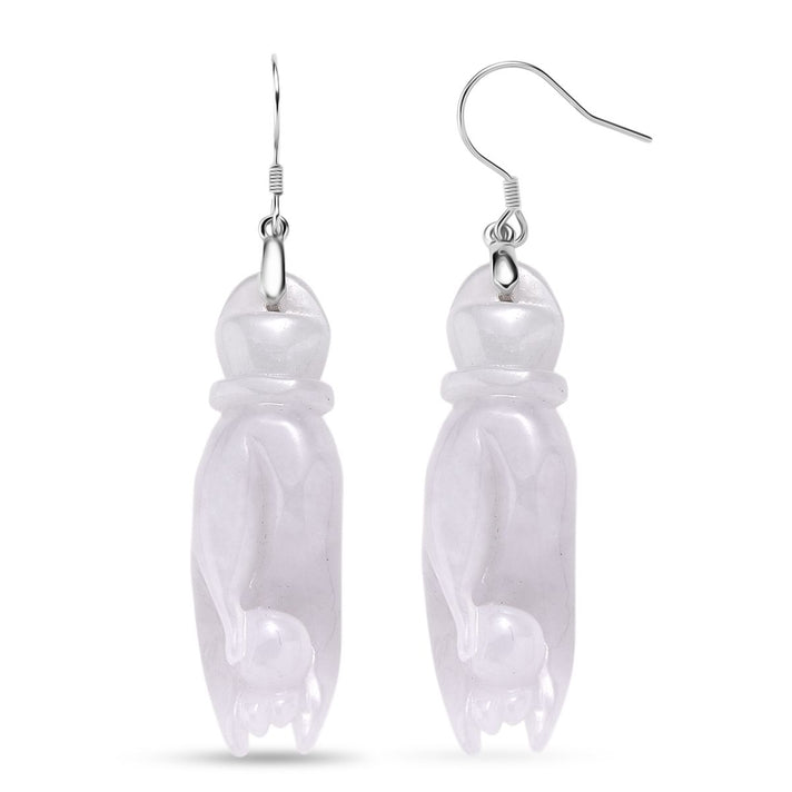 Natural Type A - White Jadeite Jade Buddha Hand Earring in Rhodium Overlay Sterling Silver 75.00 Ct. 8361054 1