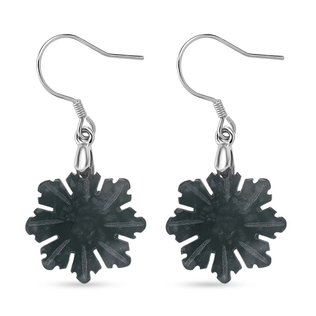 D'Joy Natural Type A Jadeite Snowflake Earrings in Rhodium Overlay Sterling Silver 20.00 Ct._8361057