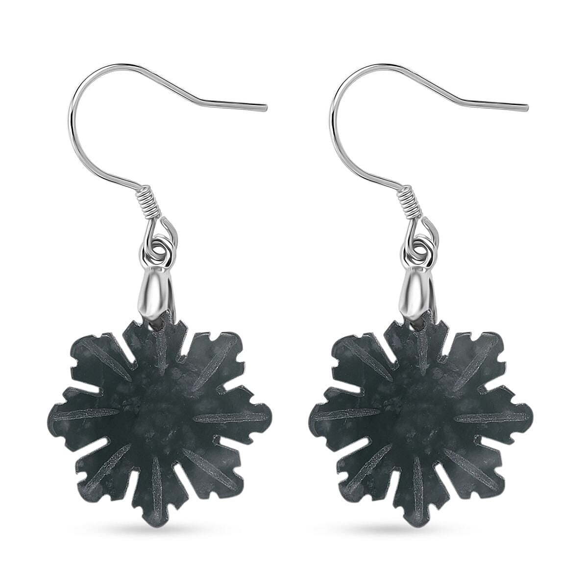 D'Joy Natural Type A Jadeite Snowflake Earrings in Rhodium Overlay Sterling Silver 20.00 Ct. V32534496 0