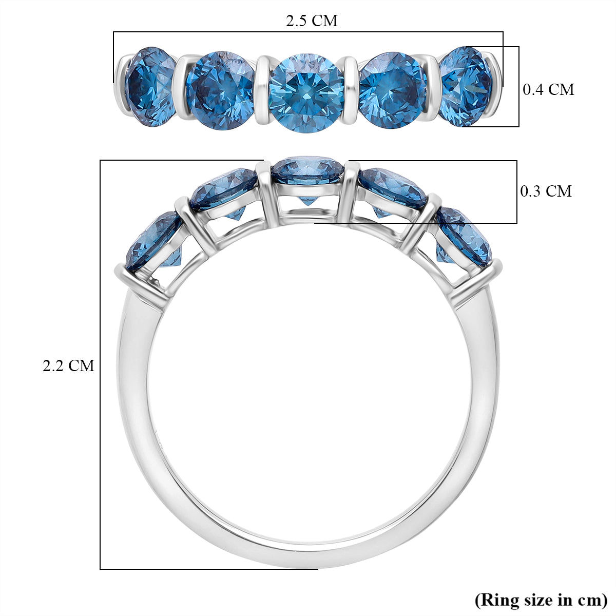 LUXURIANT 2 Ct. Lab Grown Blue Diamond 5 Stone Ring in Rhodium Sterling Silver 8363178 6