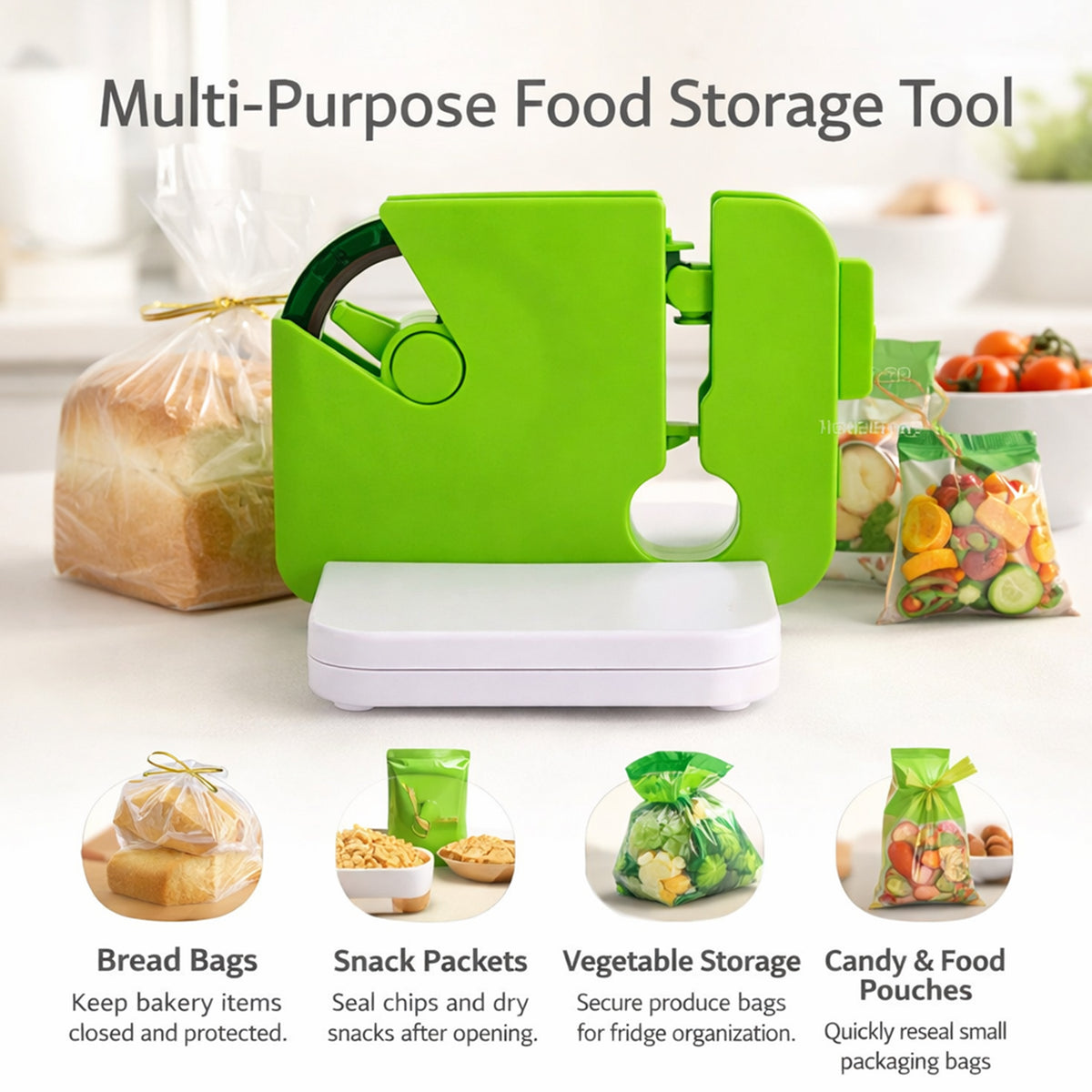 LIVMORE Bag Sealer - Keep Food Fresher - Seal Bags and Packets (20.5cm) - Green V32527708 5