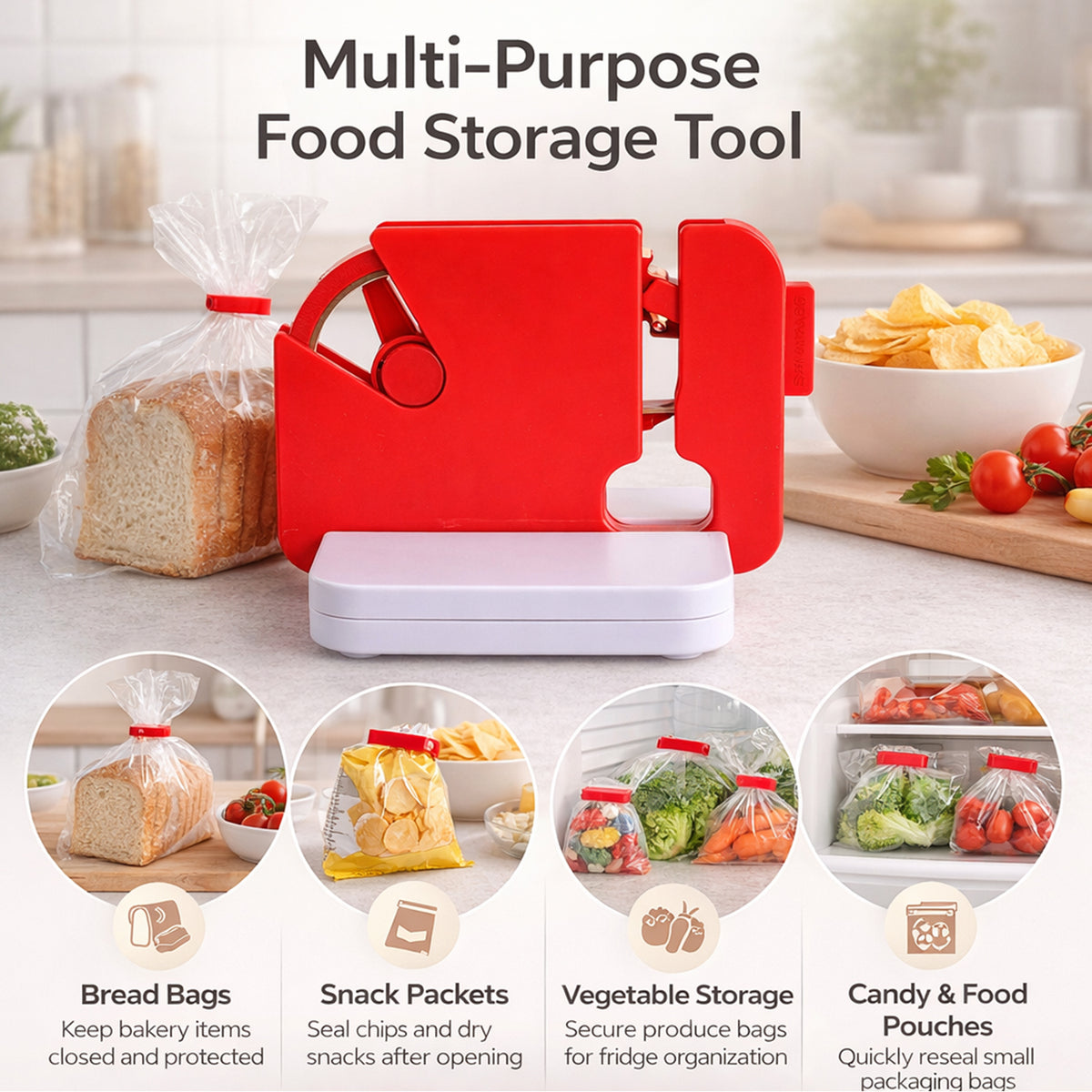 LIVMORE Bag Sealer - Keep Food Fresher - Seal Bags and Packets (20.5cm) - Red V32527504 2