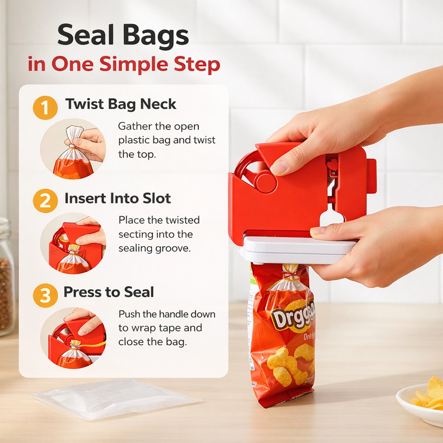 LIVMORE Bag Sealer - Keep Food Fresher - Seal Bags and Packets (20.5cm) - Red V32527504 5