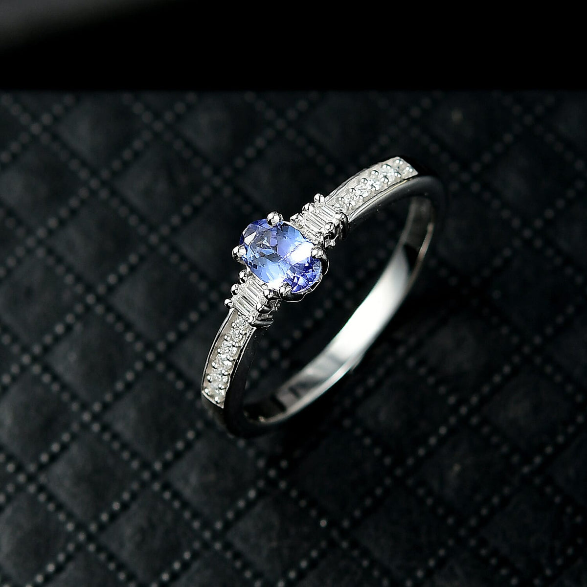 D'Joy Tanzanite, Moissanite Ring in Platinum Overlay Sterling Silver V32573399 2