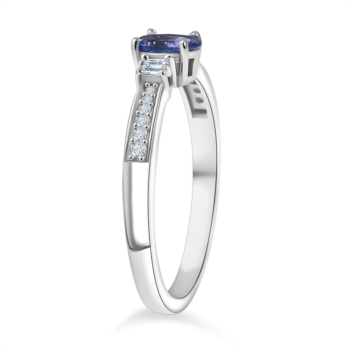D'Joy Tanzanite, Moissanite Ring in Platinum Overlay Sterling Silver V32551543 4