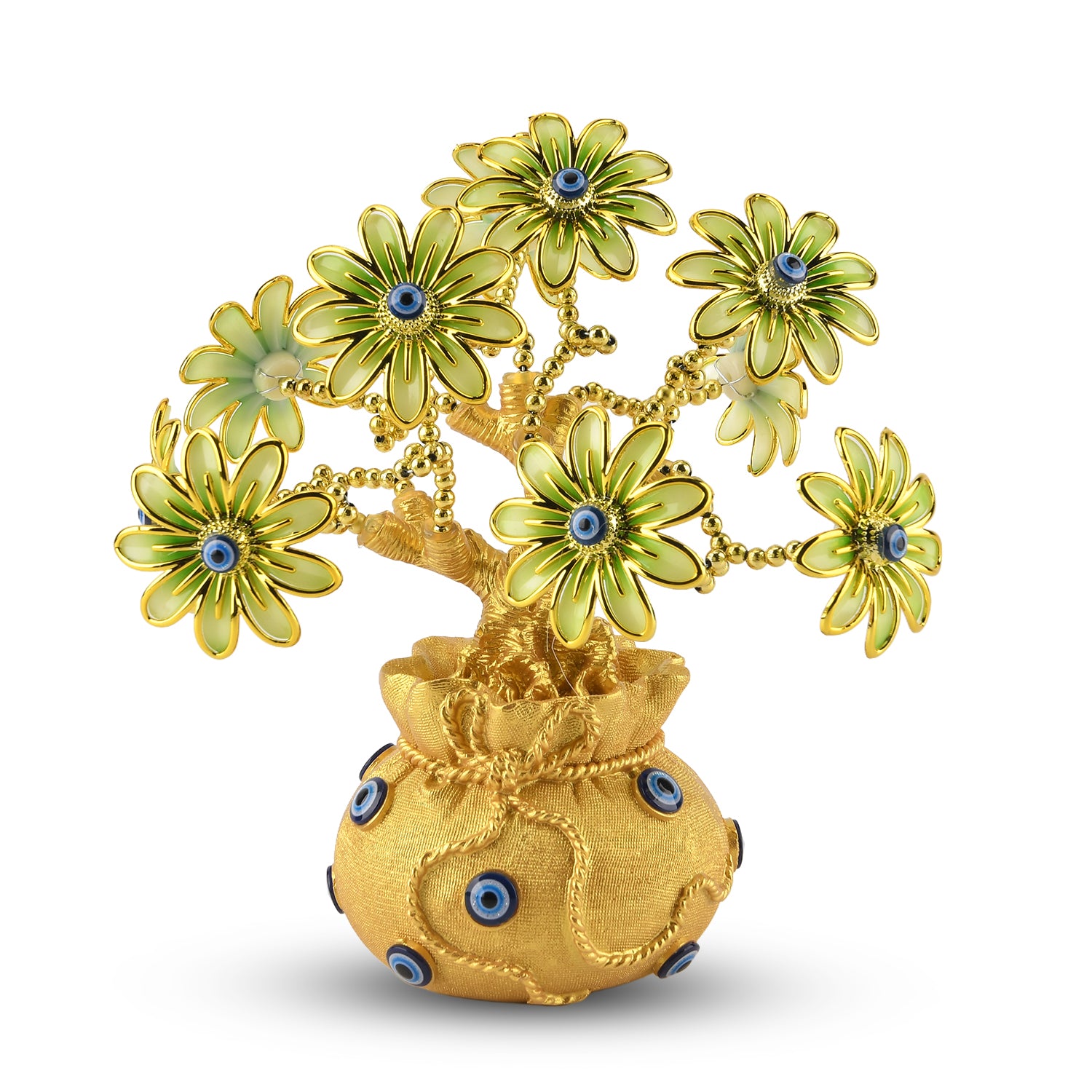 Resin Deco Bonsai Tree - Golden Yellow Pot with Light Green Flowers (20 x 9cm) V32515781 0
