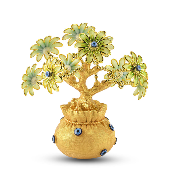 Resin Deco Bonsai Tree - Golden Yellow Pot with Light Green Flowers (20 x 9cm) 8363437 2
