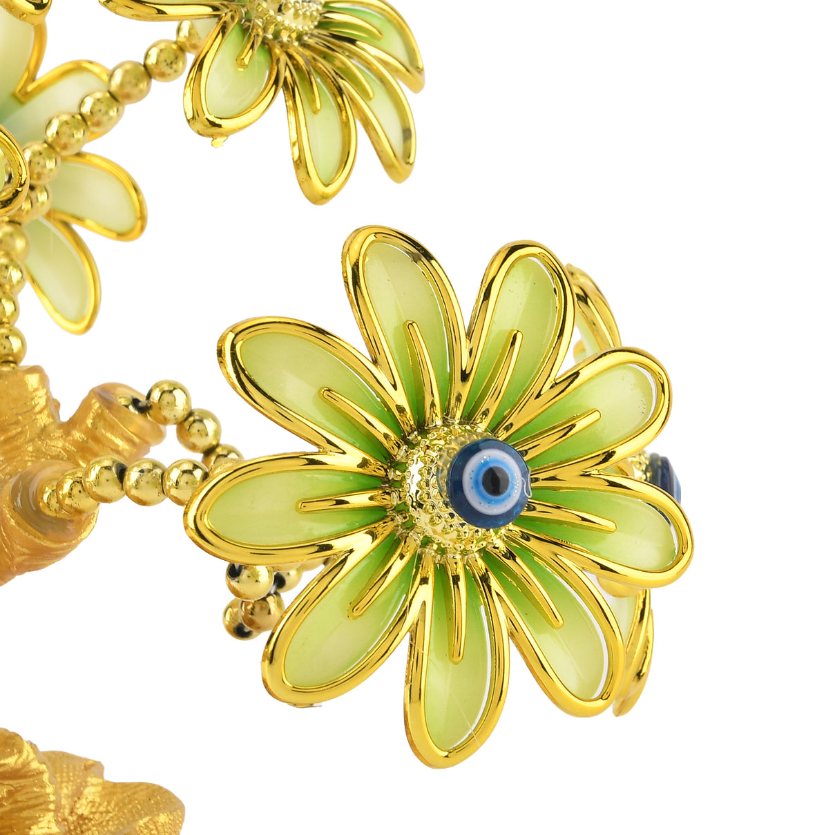 Resin Deco Bonsai Tree - Golden Yellow Pot with Light Green Flowers (20 x 9cm) V32515781 3
