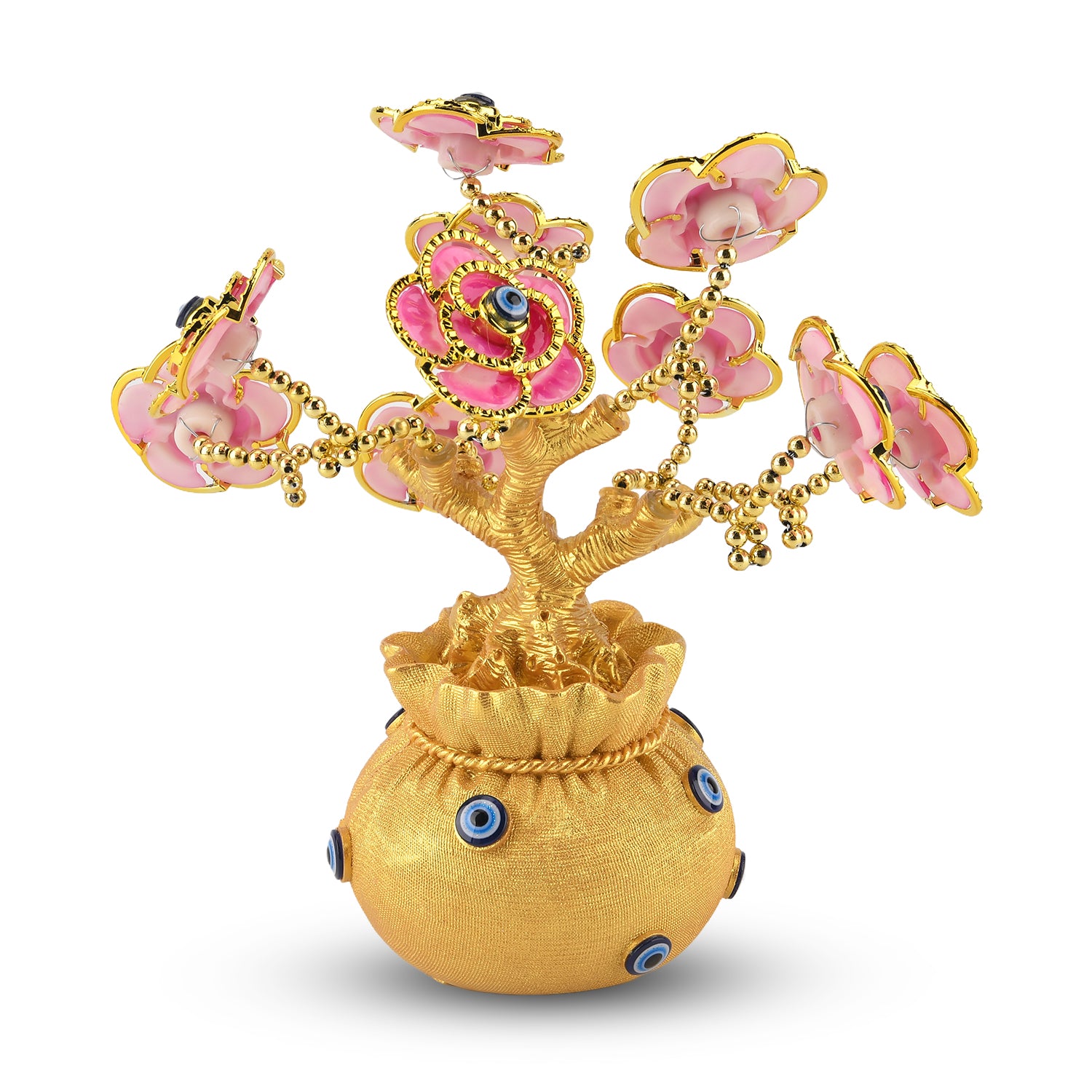 Resin Deco Bonsai Tree - Golden Yellow Pot with Pink Flowers (20 x 9cm) 8363440 2