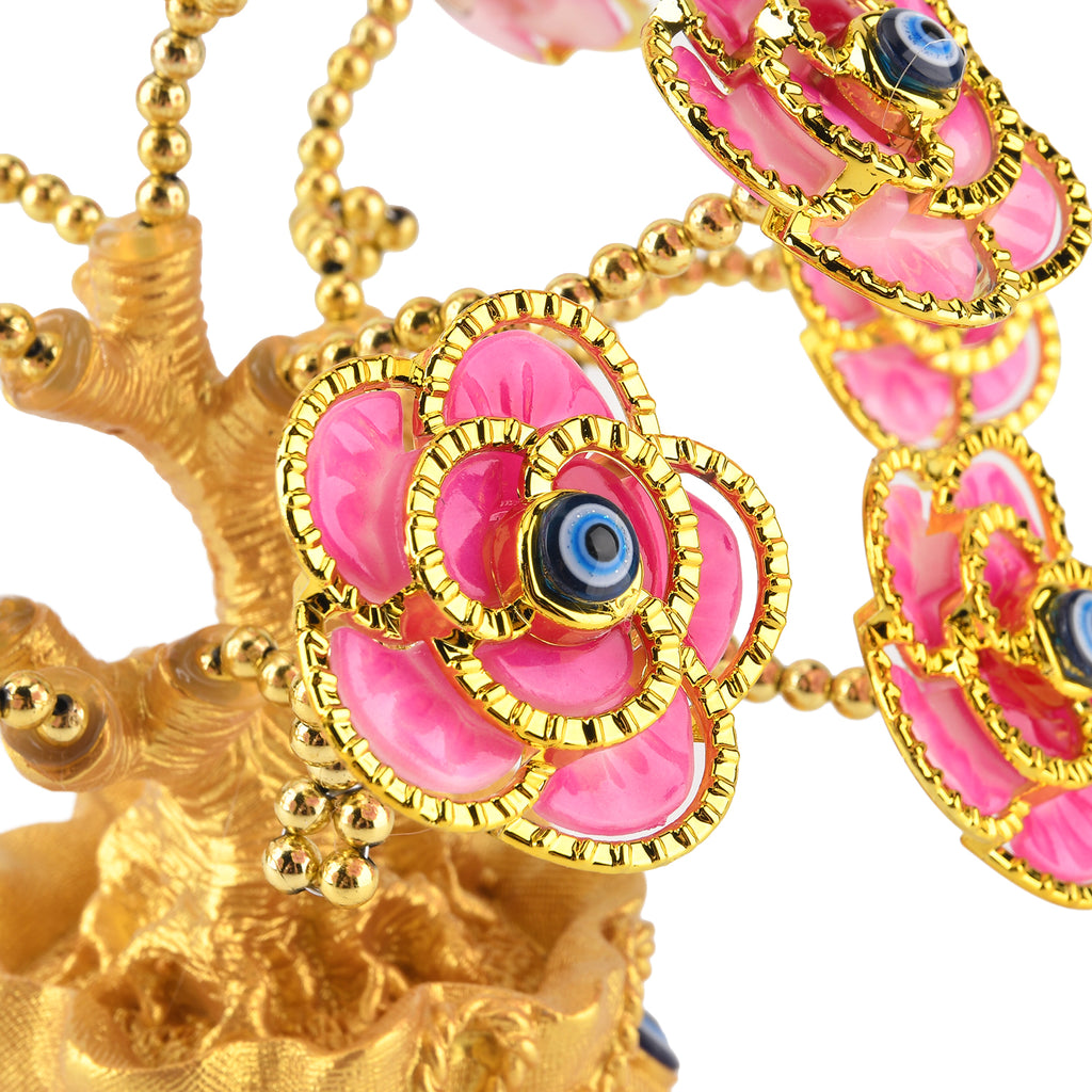 Resin Deco Evil Eye Bonsai Tree - Golden Yellow Pot with Pink Flowers (20 x 9cm)_8363440_2