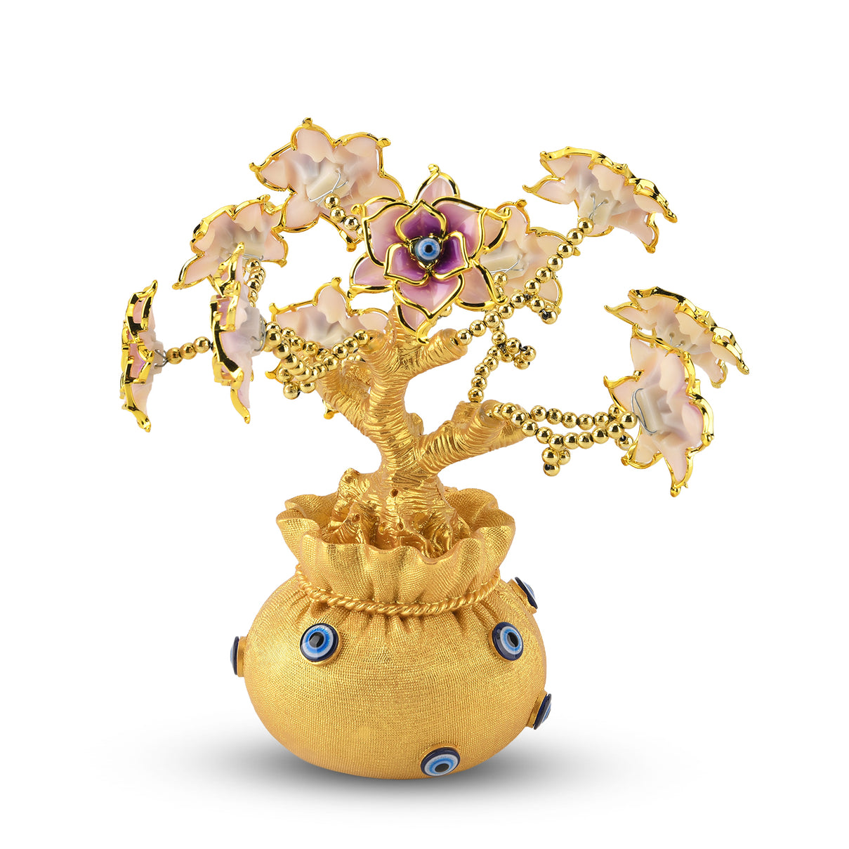 Resin Deco Bonsai Tree - Golden Yellow Pot with Light Pink Flowers (20 x 9cm) 8363441 1