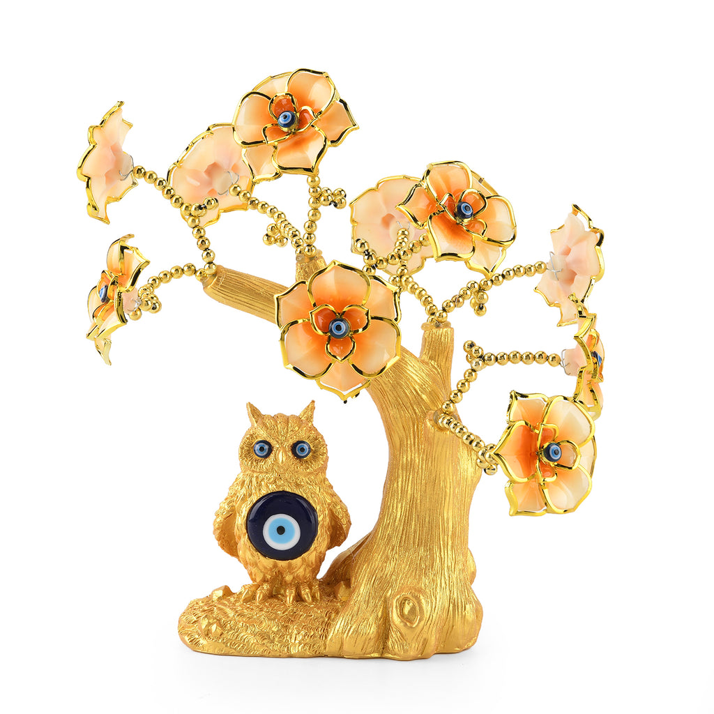 Feng Shui Fortune Tree & Protective Symbolism Owl Resin Figurine (20 x 9cm) - Yellow_8363442