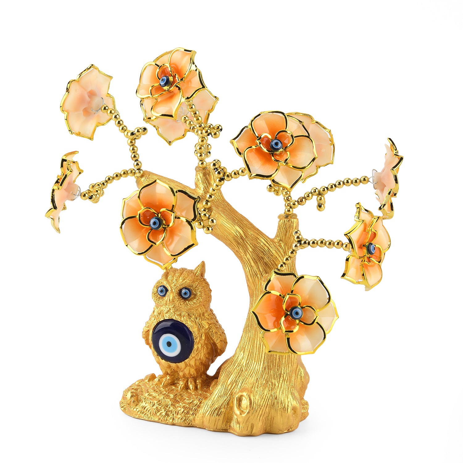 Feng Shui Fortune Tree &amp; Protective Symbolism Owl Resin Figurine (20 x 9cm) - Yellow V32513452 1
