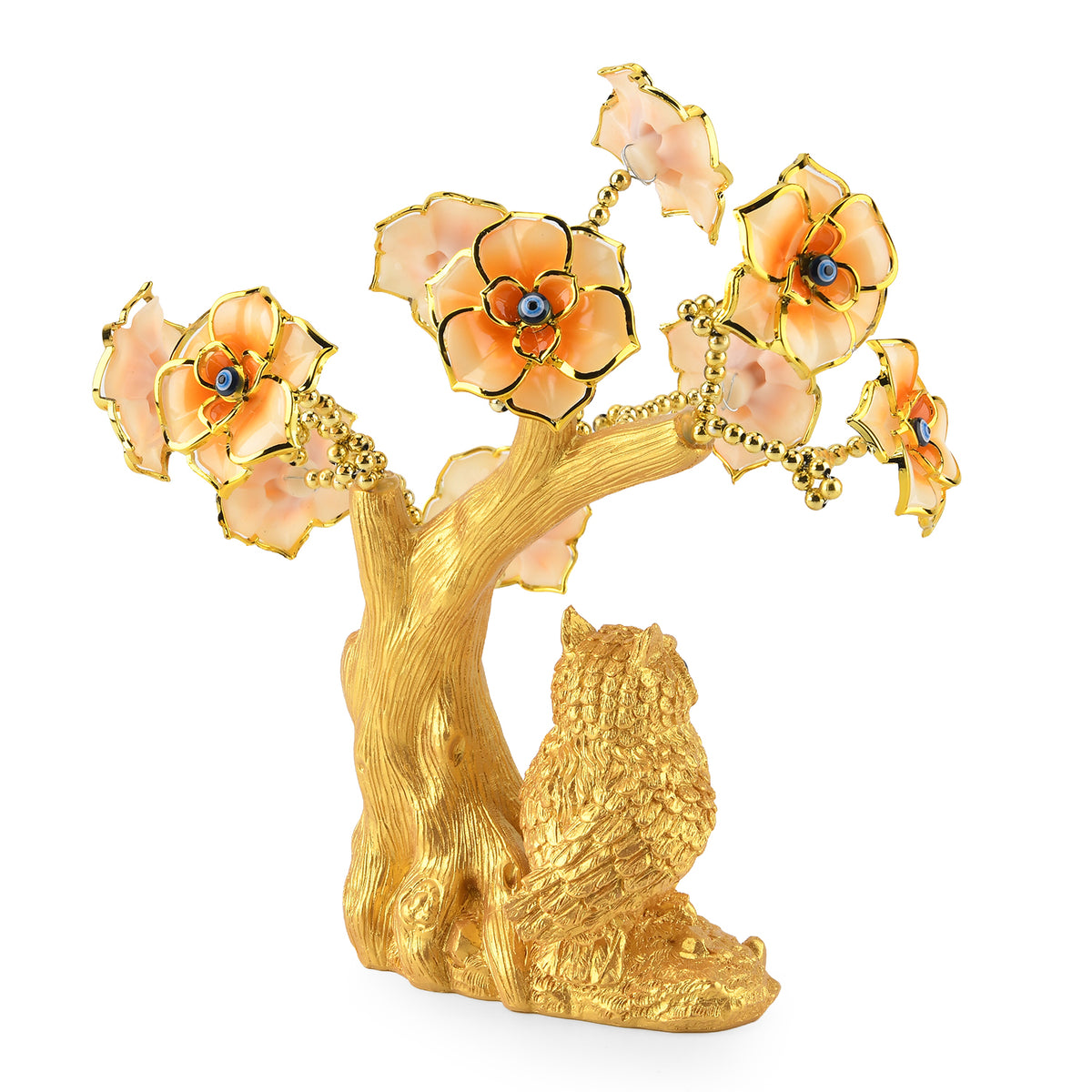 Feng Shui Fortune Tree &amp; Protective Symbolism Owl Resin Figurine (20 x 9cm) - Yellow V32513452 2