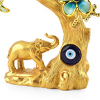 Resin Deco Elephant Evil Eye Bonsai Tree - Yellow Trunk Fortune Tree with Teal Flowers (20 x 9 cm)_8363444_4