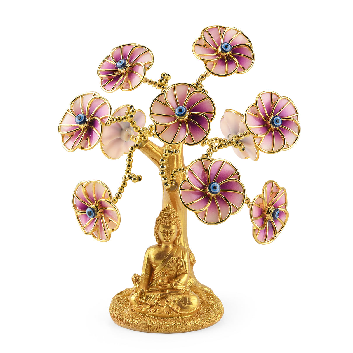 Resin Deco Buddha Bonsai Tree - Yellow Trunk Fortune Tree with Light Purple Flowers (20 x 9 cm) V32514201 0