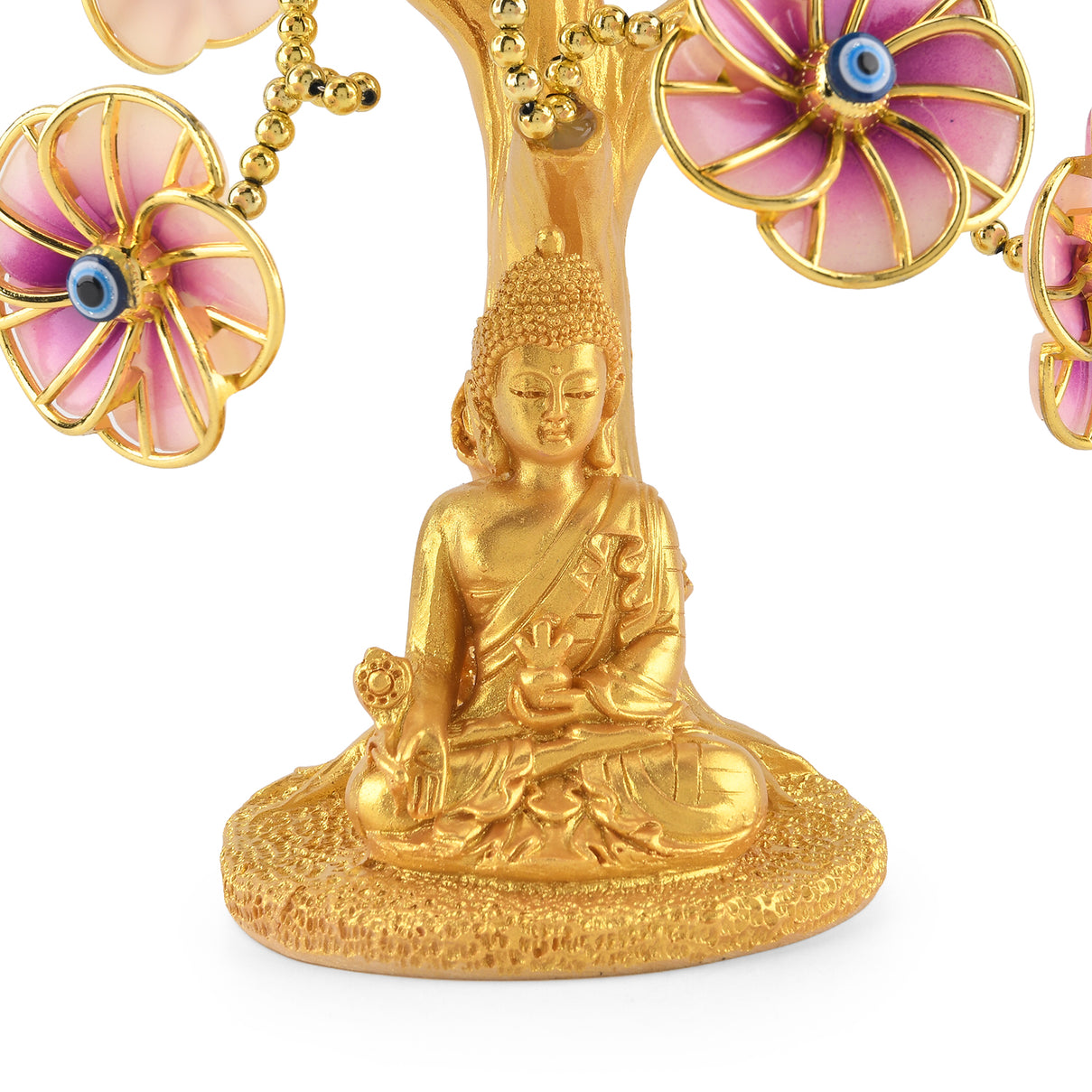 Resin Deco Buddha Bonsai Tree - Yellow Trunk Fortune Tree with Light Purple Flowers (20 x 9 cm) V32514201 5
