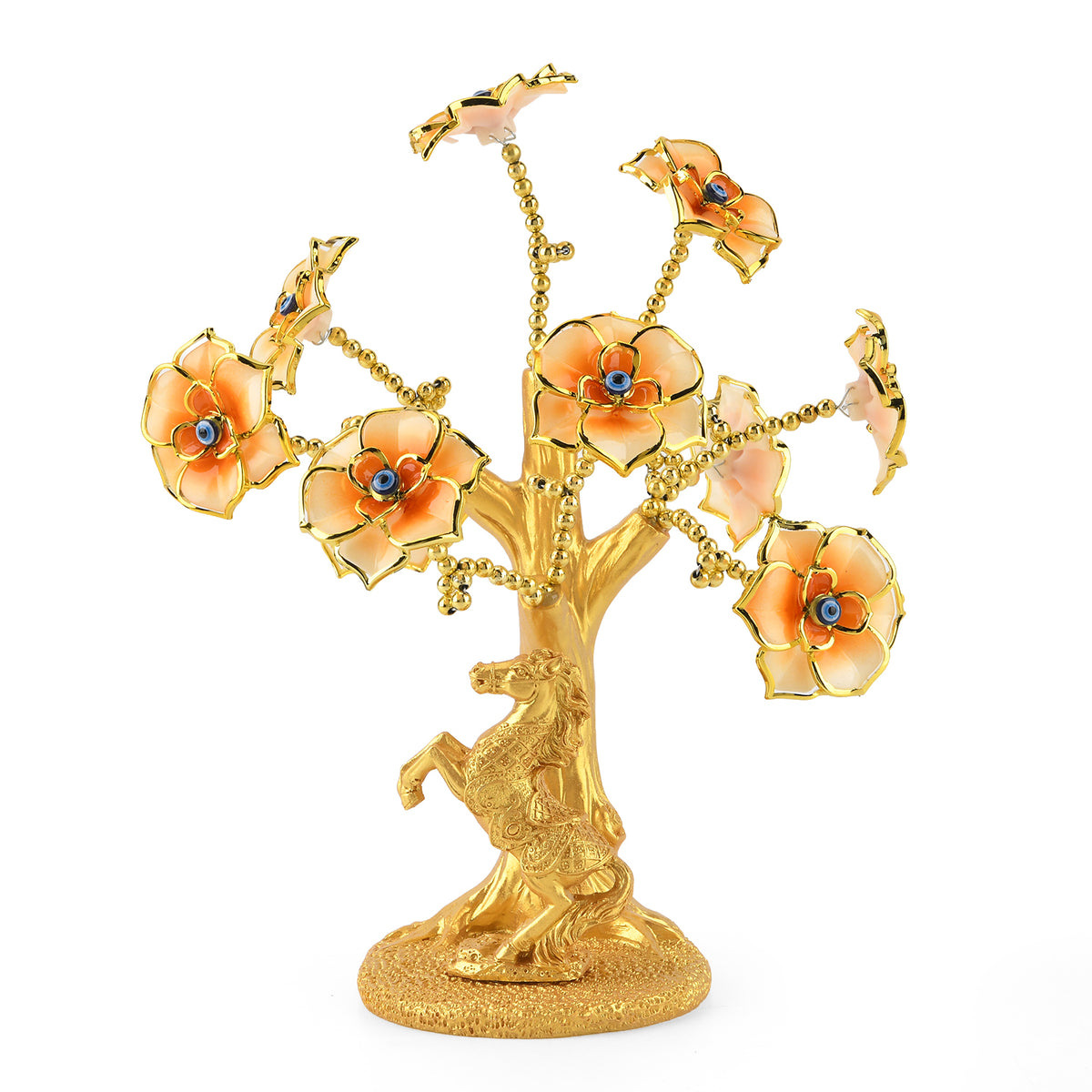 Resin Deco Horse Bonsai Tree - Yellow Trunk Fortune Tree with Flowers (20 x 9 cm) V32514812 0