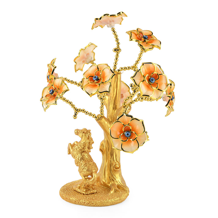 Resin Deco Horse Bonsai Tree - Yellow Trunk Fortune Tree with Flowers (20 x 9 cm) 8363450 2