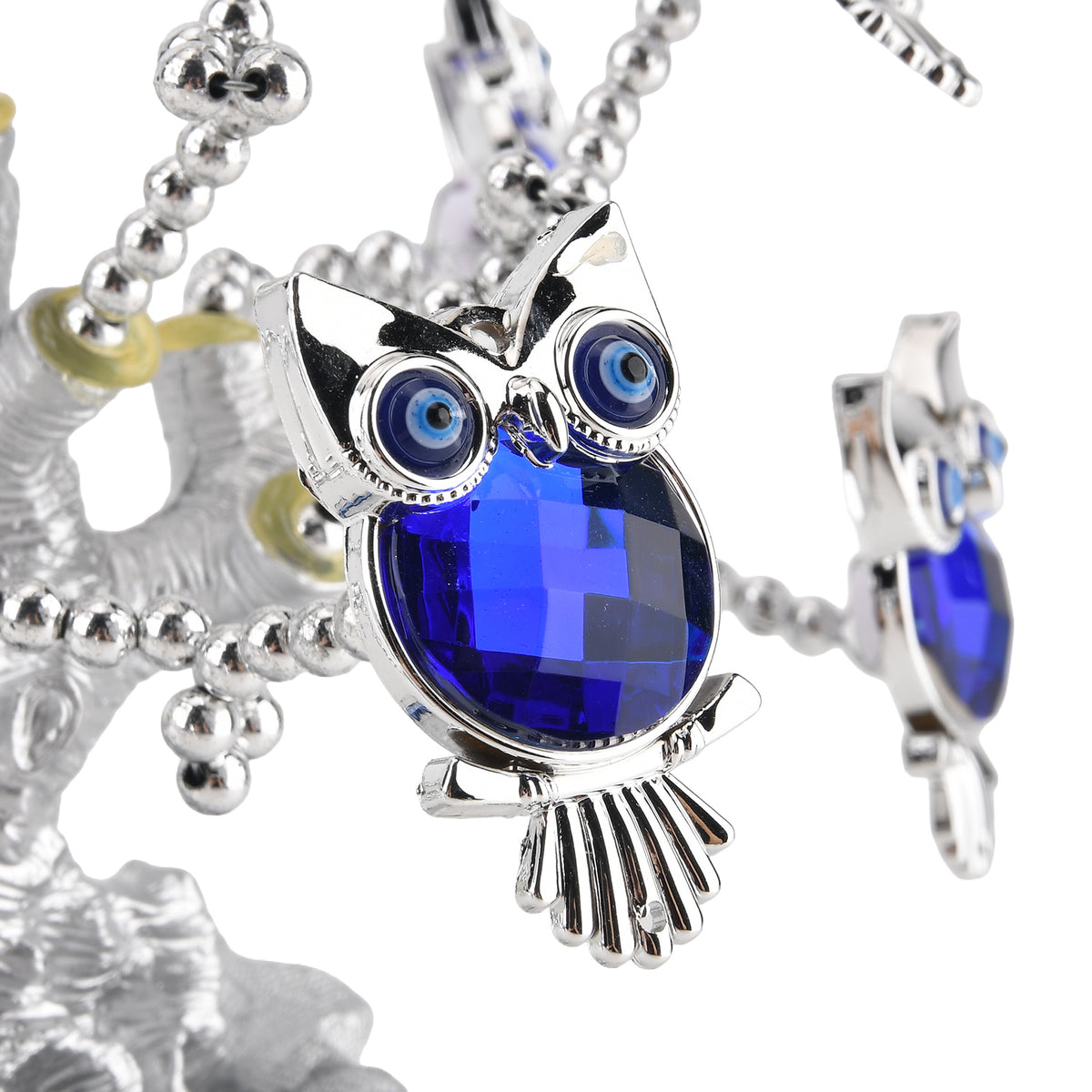 Resin Deco Owl Fortune Tree with Blue Owls (20 x 9 cm) - Silver V32515513 3