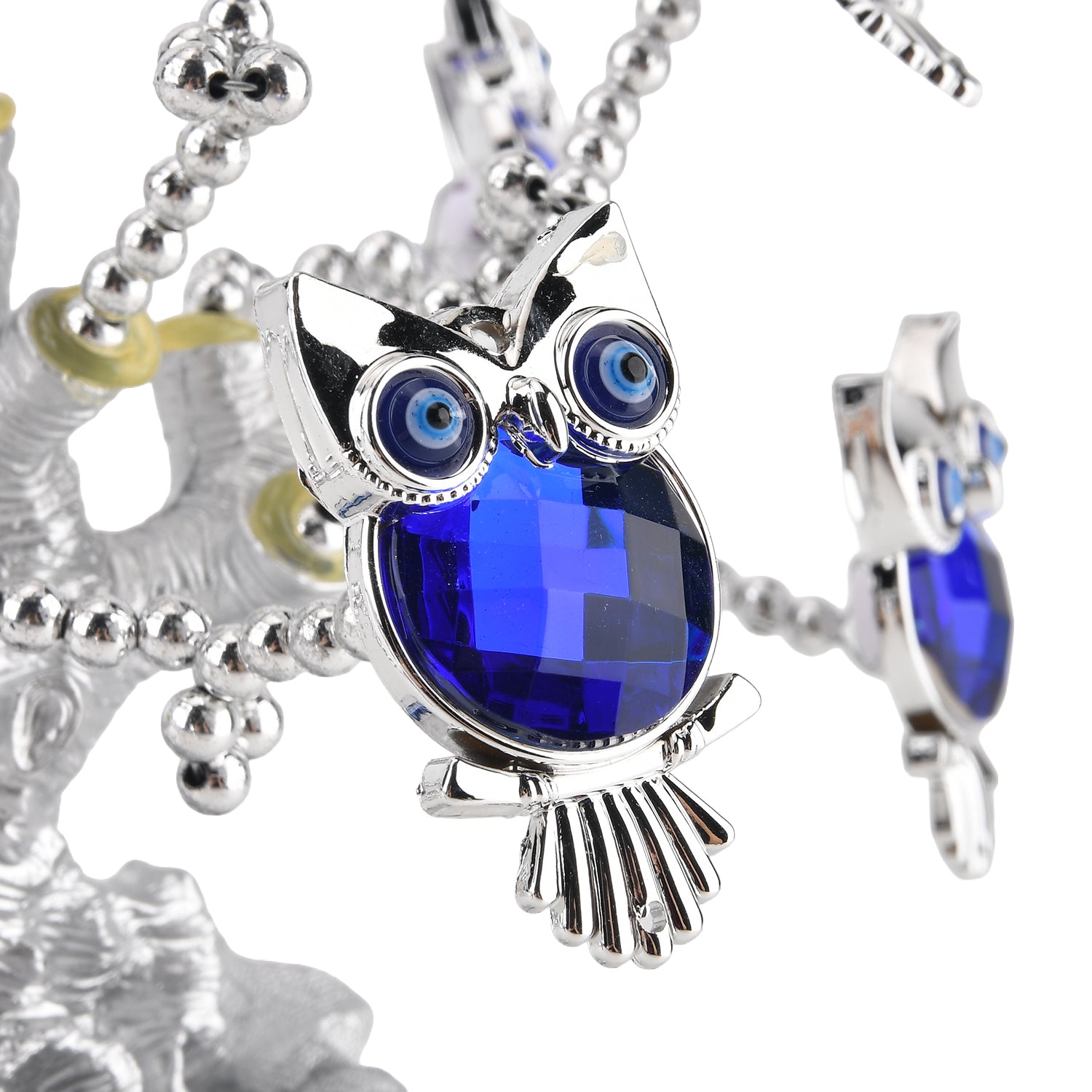 Resin Deco Owl Fortune Tree with Blue Owls (20 x 9 cm) - Silver V32515513 3