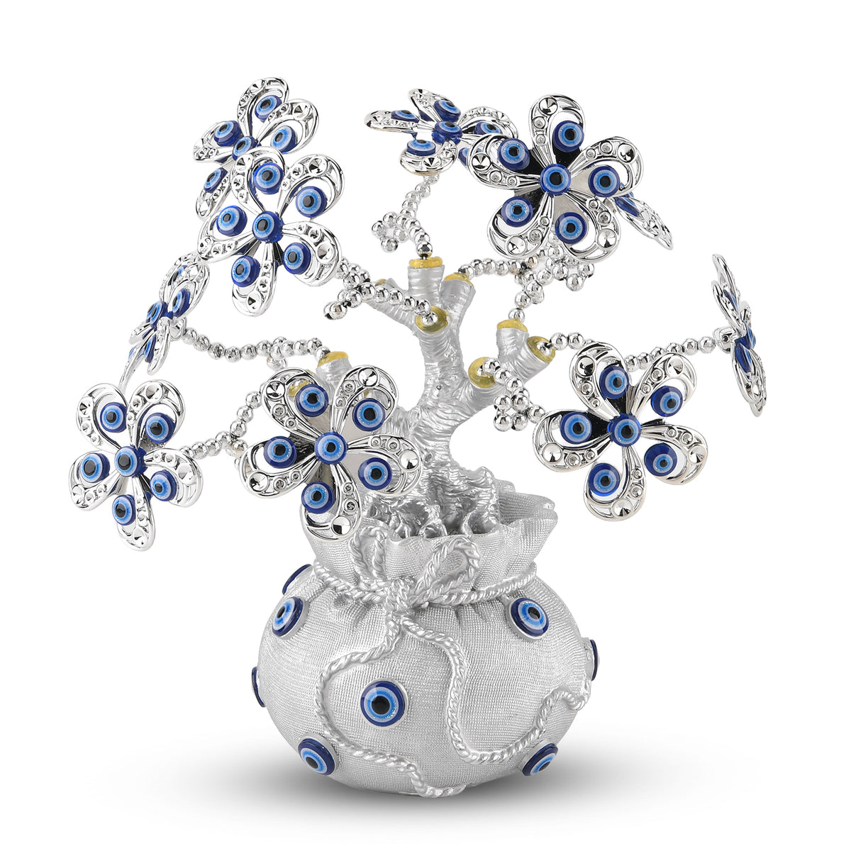 Resin Feng Shui Fortune Tree with Blue Flower (20 x 9 cm) - Silver V32515653 0