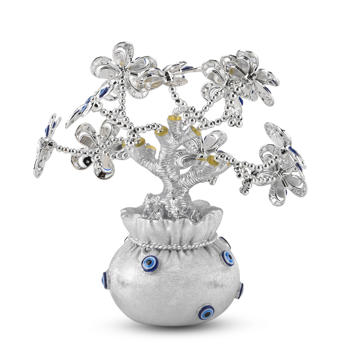 Resin Feng Shui Fortune Tree with Blue Flower (20 x 9 cm) - Silver V32515653 1