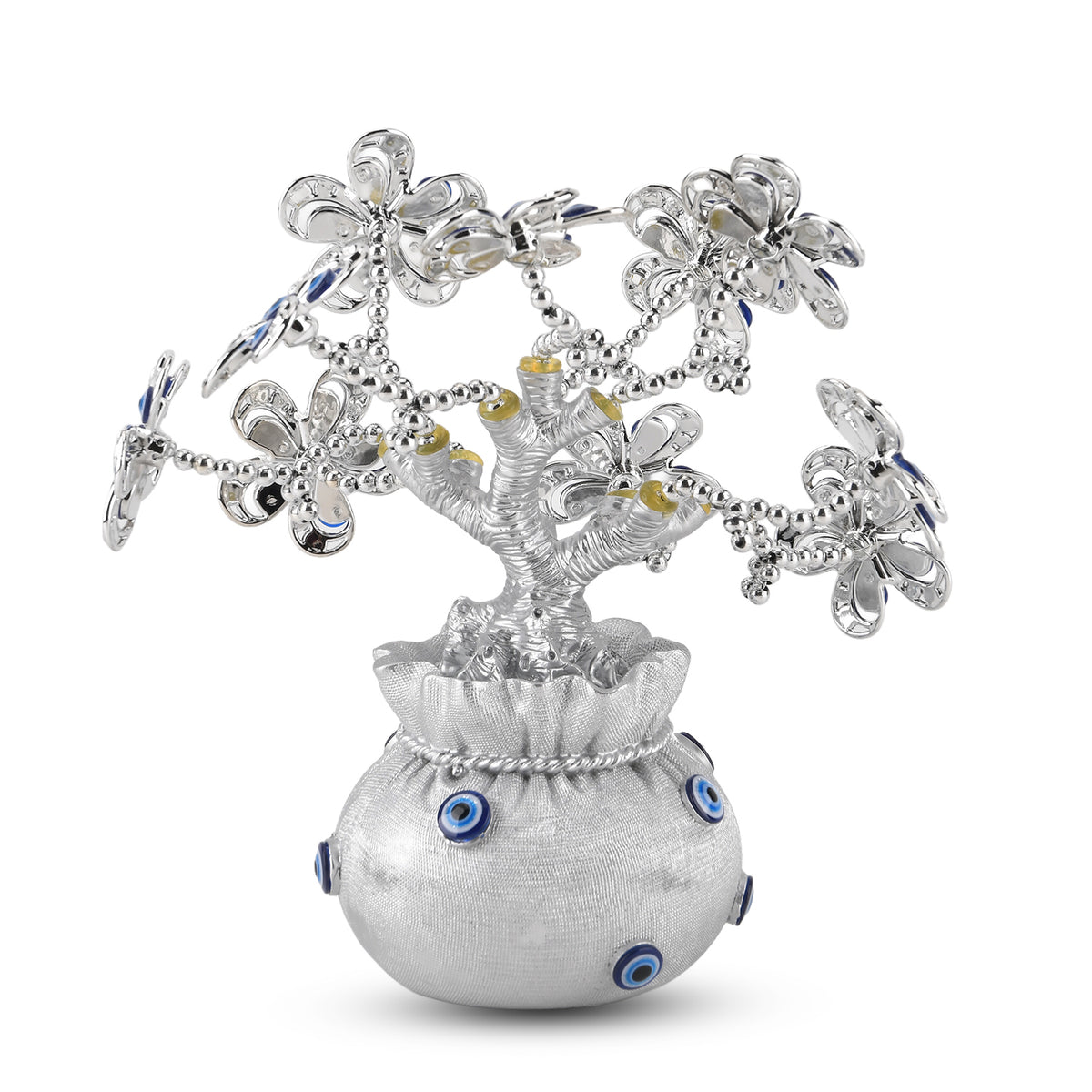 Resin Feng Shui Fortune Tree with Blue Flower (20 x 9 cm) - Silver V32515653 1