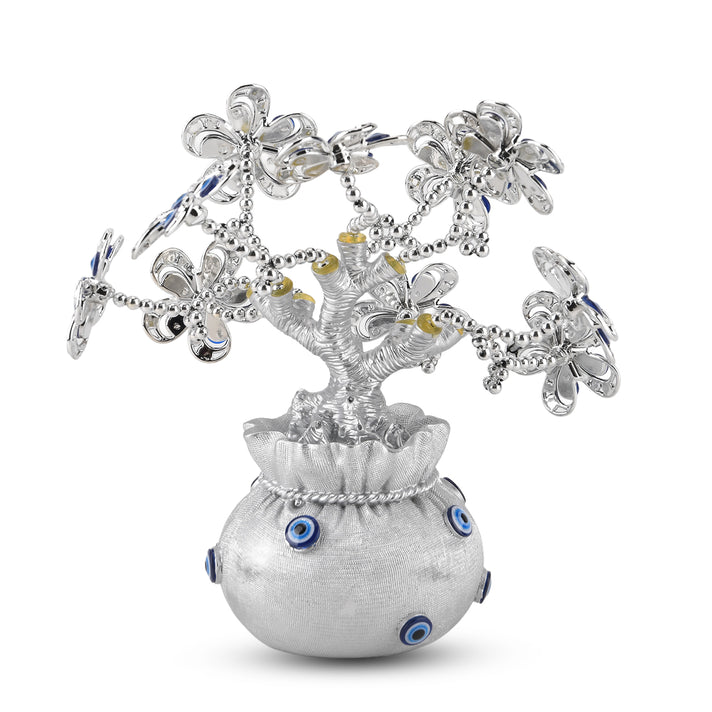 Resin Feng Shui Fortune Tree with Blue Flower (20 x 9 cm) - Silver 8363718 2