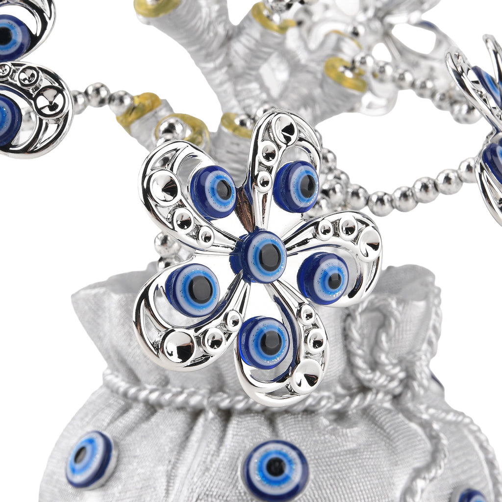 Resin Feng Shui Fortune Tree with Blue Flower (20 x 9 cm) - Silver_8363718_2