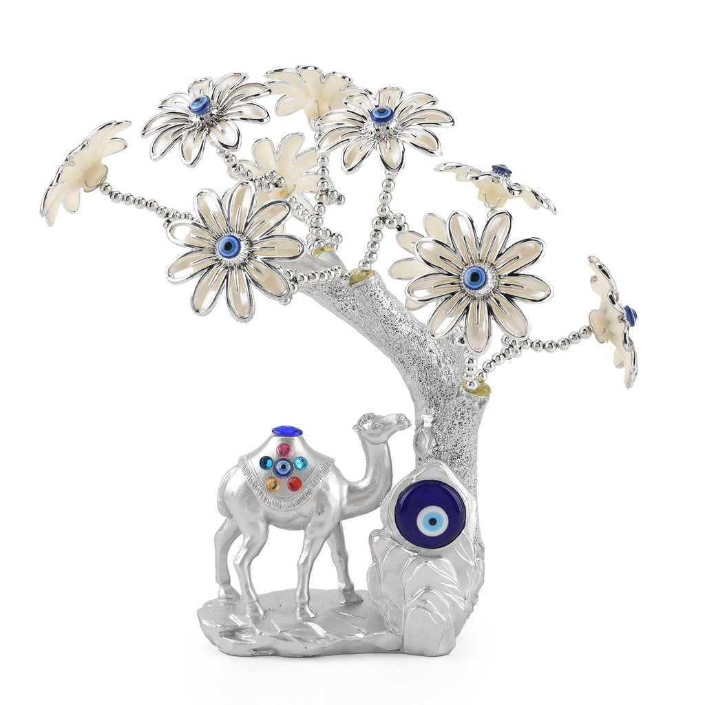 Resin Camel Feng Shui Fortune Tree with Flower (20 x 9 cm) - Silver_8363733