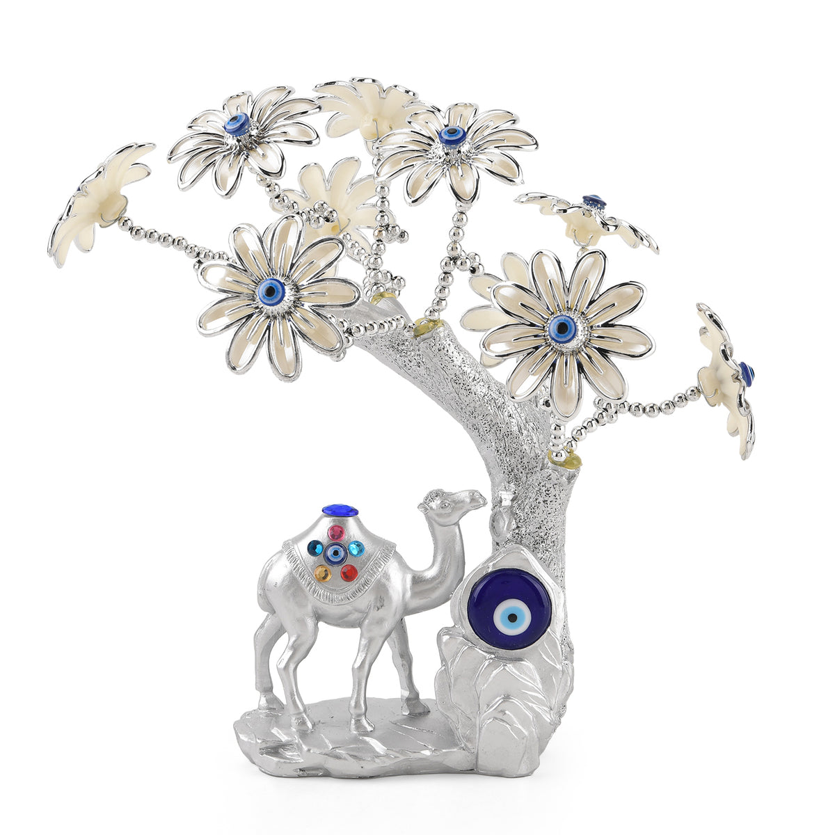 Resin Camel Feng Shui Fortune Tree with Flower (20 x 9 cm) - Silver V32513738 0