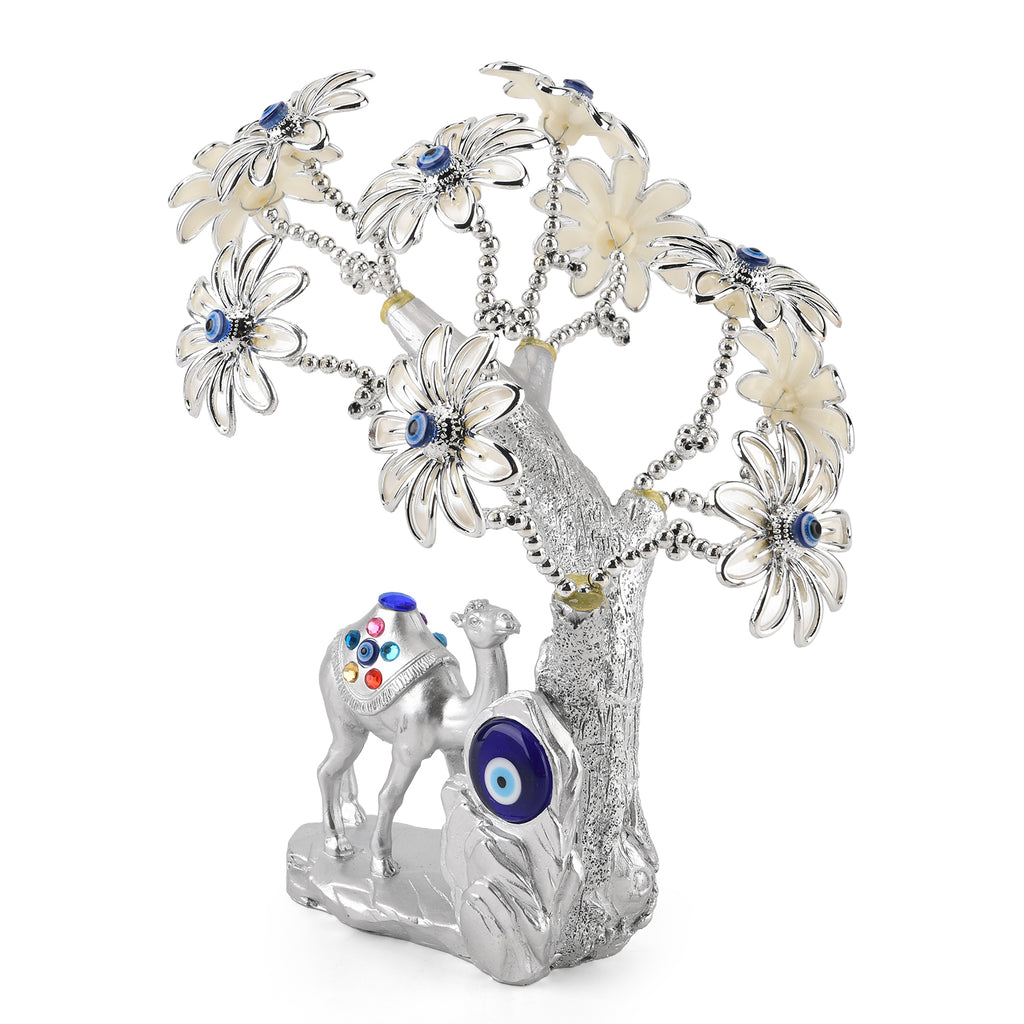 Resin Camel Feng Shui Fortune Tree with Flower (20 x 9 cm) - Silver_8363733_1