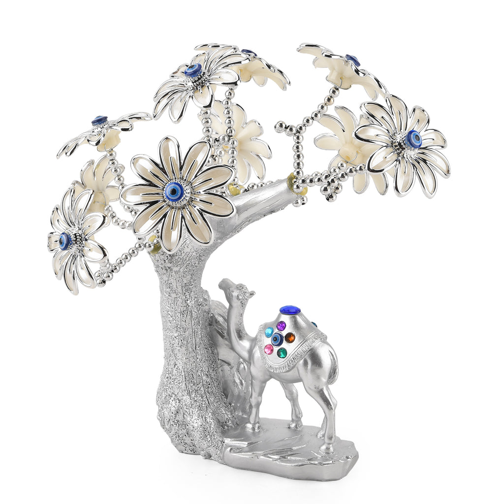 Resin Camel Feng Shui Fortune Tree with Flower (20 x 9 cm) - Silver_8363733_2