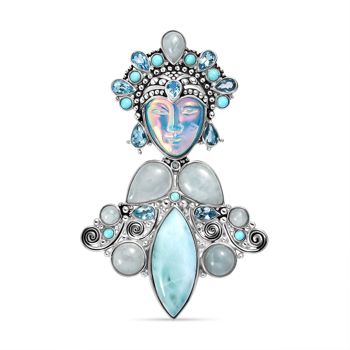 Sajen Silver- Optic Fibre Pink Pearl Coating &amp; Multi Gemstones Goddess Pendant in Rhodium Overlay Sterling Silver 29.36 Ct. V32516507 0