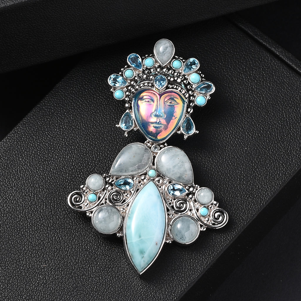 Sajen Silver- Optic Fiber Pink Pearl Coating & Multi Gemstones Pendant in Rhodium Overlay Sterling Silver 29.36 Ct_8364076_1