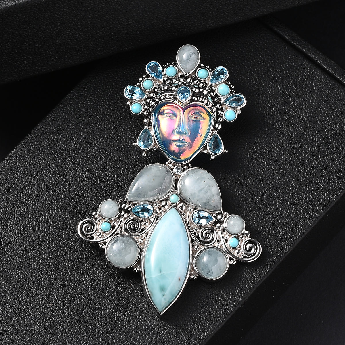 Sajen Silver- Optic Fibre Pink Pearl Coating &amp; Multi Gemstones Goddess Pendant in Rhodium Overlay Sterling Silver 29.36 Ct. V32516507 1