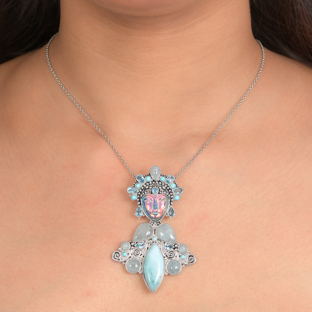 Sajen Silver- Optic Fiber Pink Pearl Coating & Multi Gemstones Pendant in Rhodium Overlay Sterling Silver 29.36 Ct_8364076_2