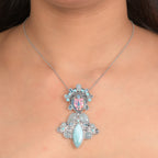 Sajen Silver- Optic Fiber Pink Pearl Coating & Multi Gemstones Pendant in Rhodium Overlay Sterling Silver 29.36 Ct_8364076_2
