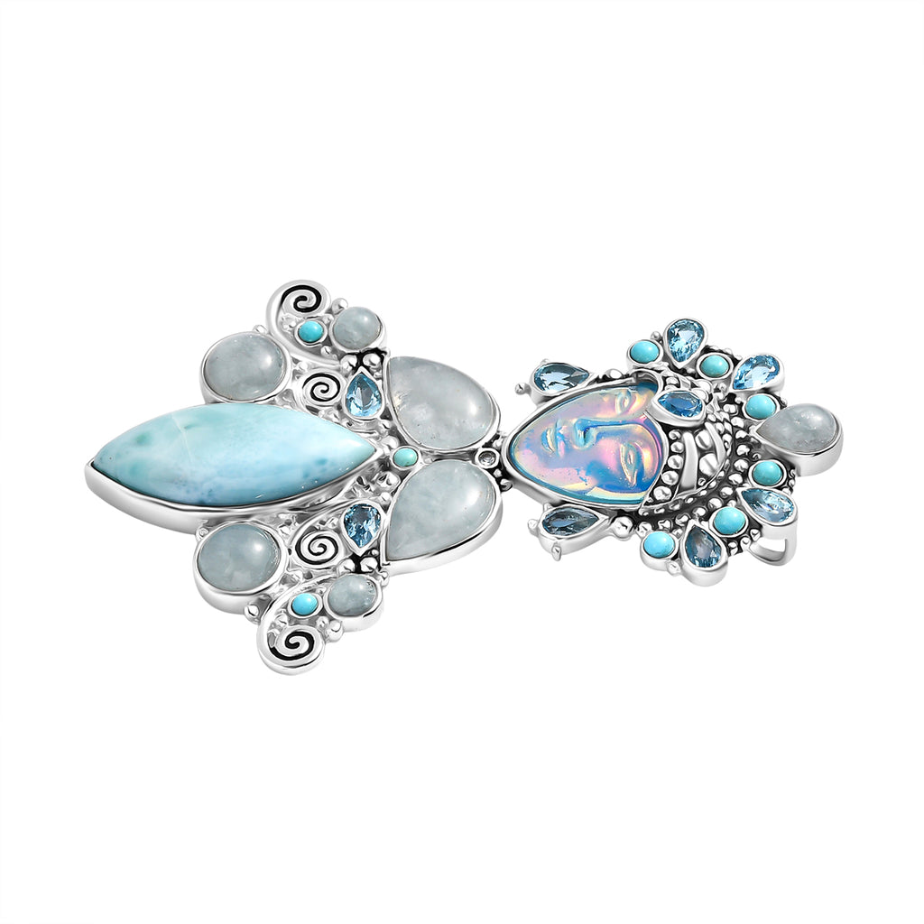 Sajen Silver- Optic Fiber Pink Pearl Coating & Multi Gemstones Pendant in Rhodium Overlay Sterling Silver 29.36 Ct_8364076_3