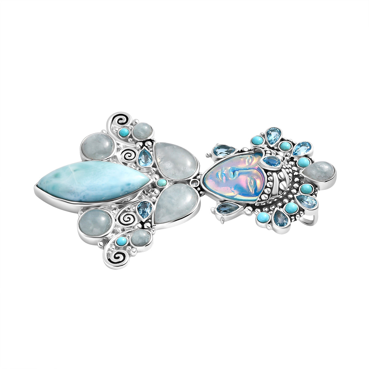 Sajen Silver- Optic Fibre Pink Pearl Coating &amp; Multi Gemstones Goddess Pendant in Rhodium Overlay Sterling Silver 29.36 Ct. V32516507 3