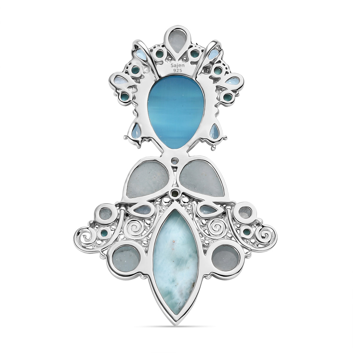Sajen Silver- Optic Fibre Pink Pearl Coating &amp; Multi Gemstones Goddess Pendant in Rhodium Overlay Sterling Silver 29.36 Ct. V32516507 4