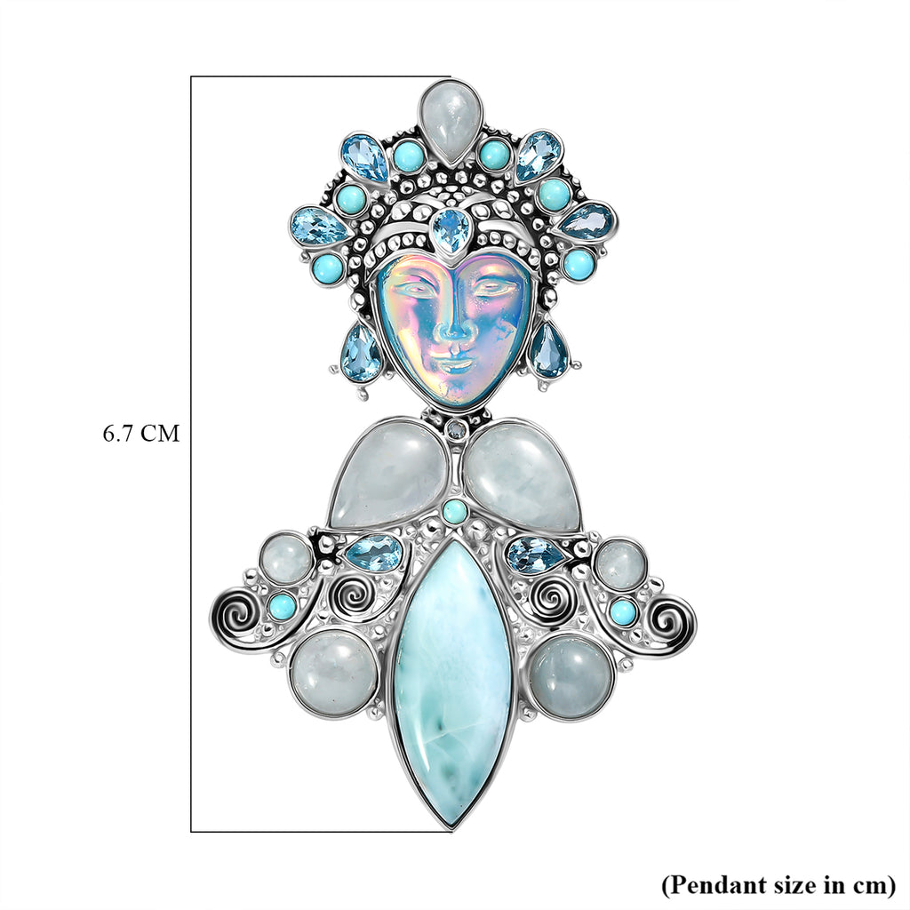 Sajen Silver- Optic Fiber Pink Pearl Coating & Multi Gemstones Pendant in Rhodium Overlay Sterling Silver 29.36 Ct_8364076_5