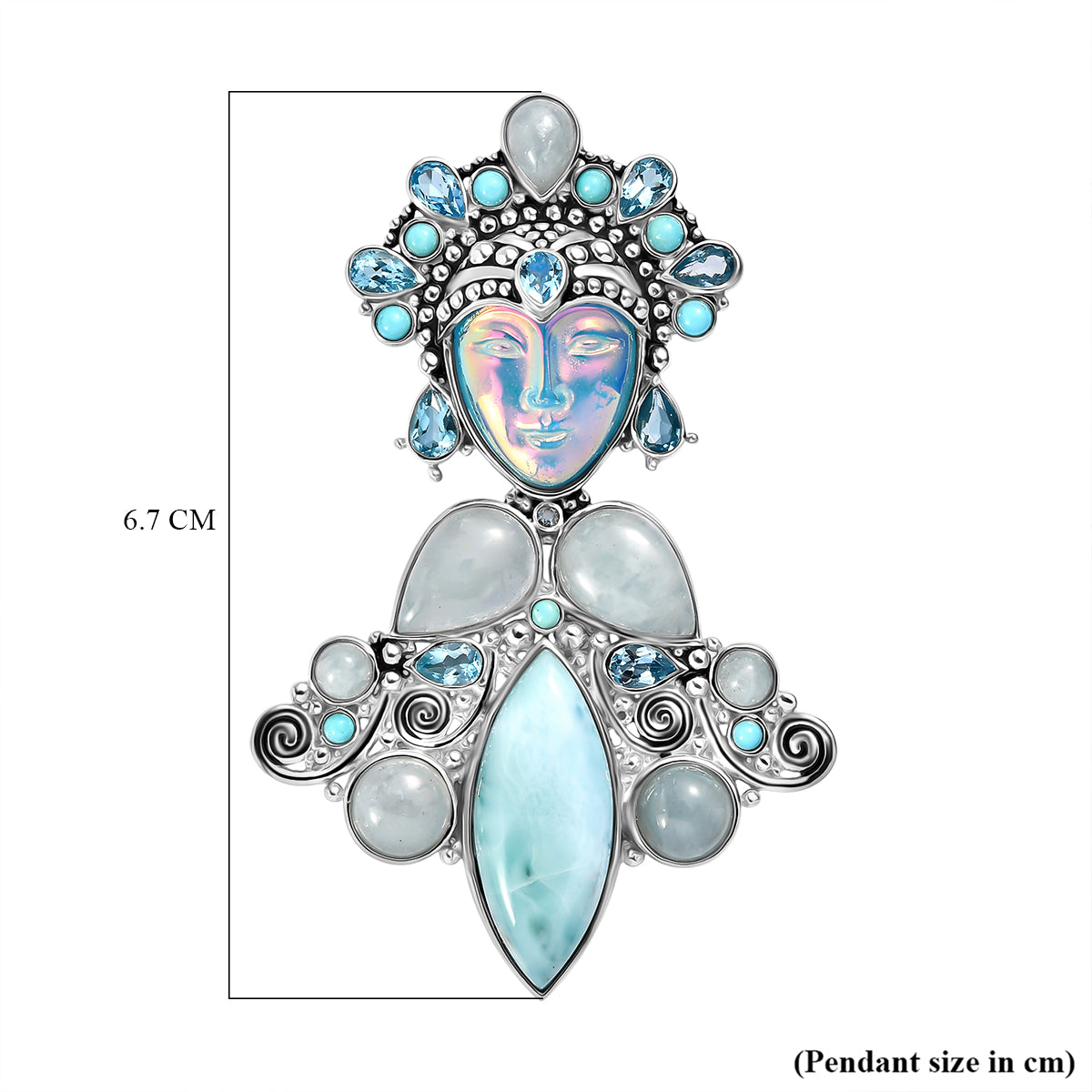 Sajen Silver- Optic Fibre Pink Pearl Coating &amp; Multi Gemstones Goddess Pendant in Rhodium Overlay Sterling Silver 29.36 Ct. V32516507 5