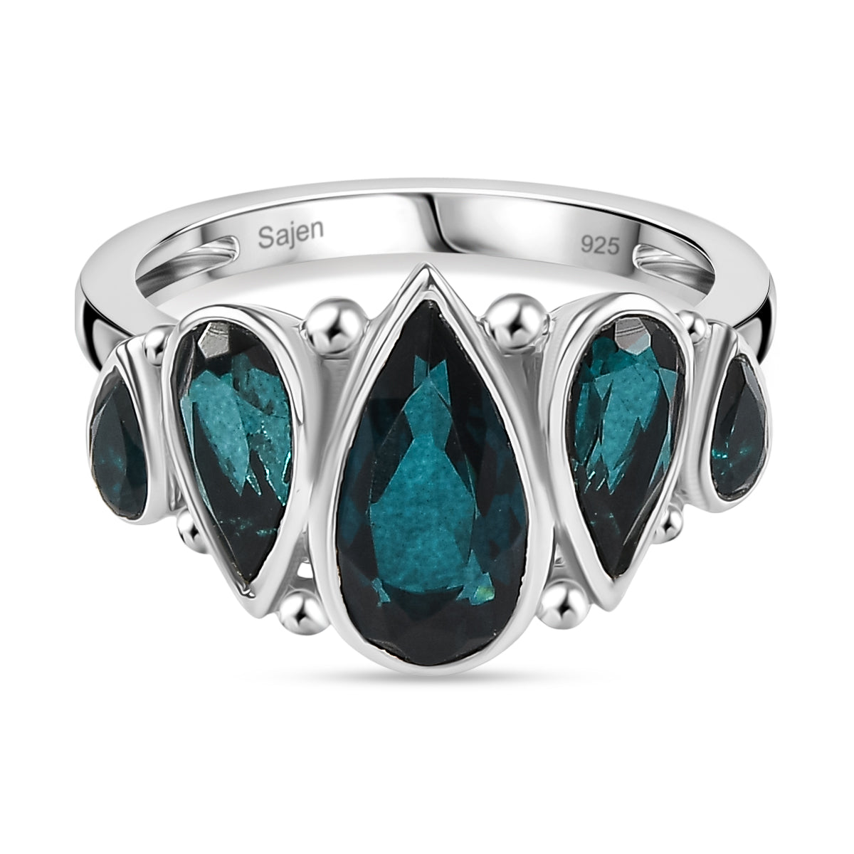 Sajen Silver- Indicolite Quartz Boho Ring in Rhodium Overlay Sterling Silver 7.27 Ct. 8364124 0