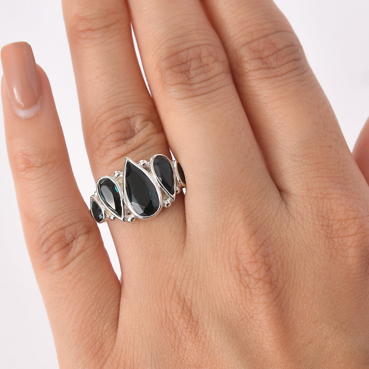 Sajen Silver- Indicolite Quartz Boho Ring in Rhodium Overlay Sterling Silver 7.27 Ct. 8364124 2