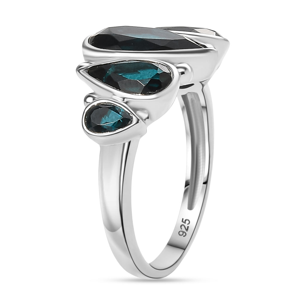 Sajen Silver- Indicolite Quartz Pear Cut 5 Stone Ring in Rhodium Overlay Sterling Silver 7.27 Ct._8364124_3