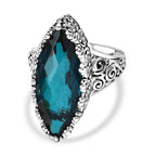 Sajen Silver Indicolite Quartz Ring in Rhodium Overlay Sterling Silver 11.90 Ct, Silver Wt. 6.79 Gms._8364170