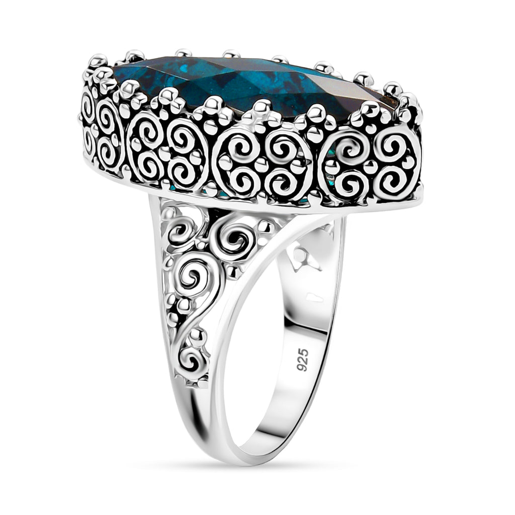 Sajen Silver Indicolite Quartz Ring in Rhodium Overlay Sterling Silver 11.90 Ct, Silver Wt. 6.79 Gms._8364170_3